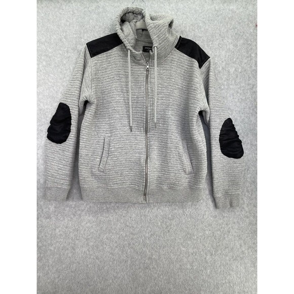 Primark Women's Full Zip Jacket Gray Hooded Elbow Pads Long Sleeve Size Medium - Picture 1 of 11